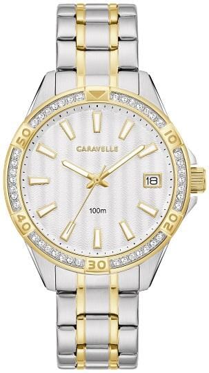 Caravelle Ladies Two Tone, Stainless Steel Bracelet Date Only, 100m 10ATM Water Resistant Quartz Watch -