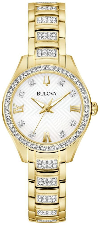 Bulova Ladies Gold Tone Mother of Pearl Dial Quartz Watch.