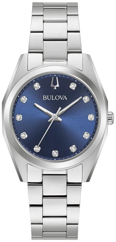 Bulova Ladies Silver Tone Diamond Dial Quartz Watch.