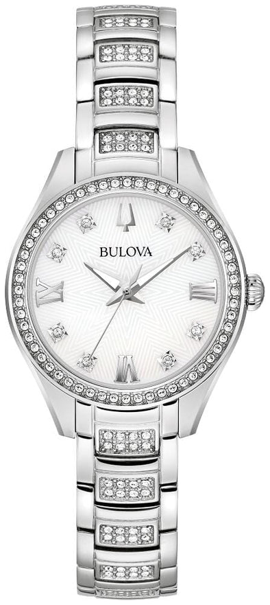 Bulova Ladies Silver Tone Mother of Pearl Dial Quartz Watch.