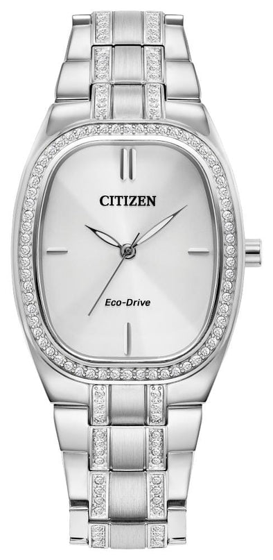 Citizen Ladies Silver Tone, Stainless Steel Bracelet Swarovski Crystal, 50m 5ATM Water Resistant Eco-Drive Watch -