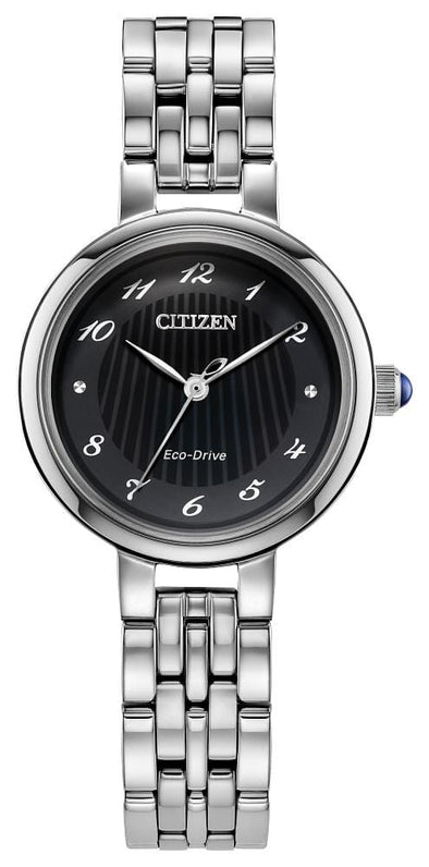 Citizen Ladies Silver Tone Sapphire Crystal, 50m 5ATM Water Resistant Eco-Drive Watch -