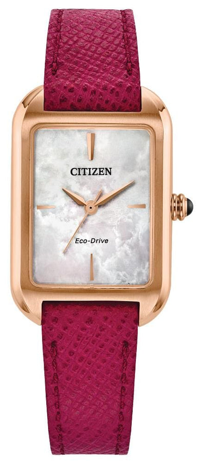 Citizen Ladies Rose Gold Tone, Leather Strap 30m 3ATM Water Resistant Eco-Drive Watch -