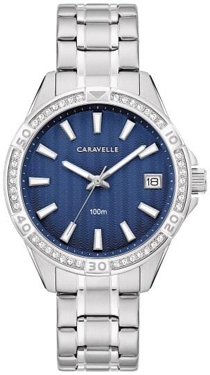 Caravelle Ladies Silver Tone, Stainless Steel Bracelet Date Only, 100m 10ATM Water Resistant Quartz Watch -