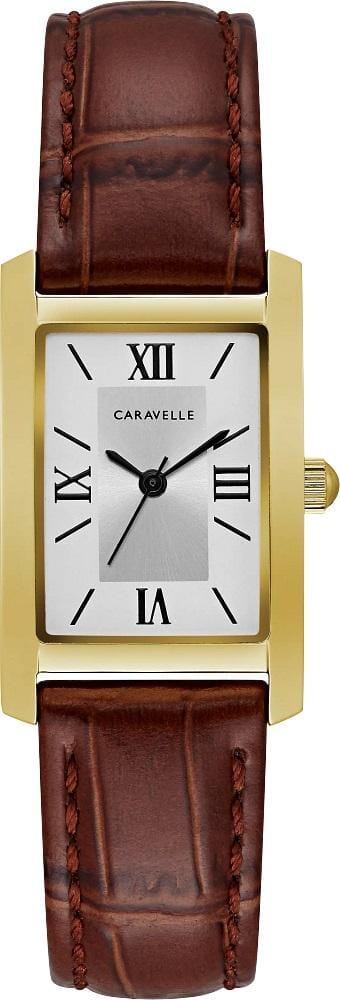 Caravelle Ladies Gold Tone, Leather Strap Quartz Watch.