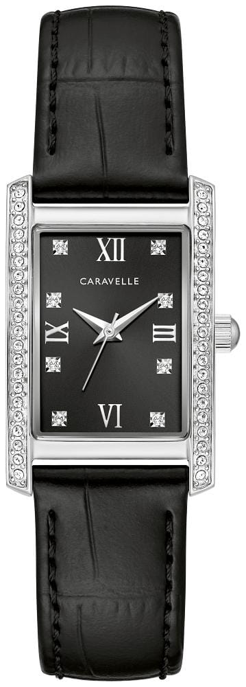 Caravelle Ladies Leather Strap Swarovski Crystal Quartz Watch -
