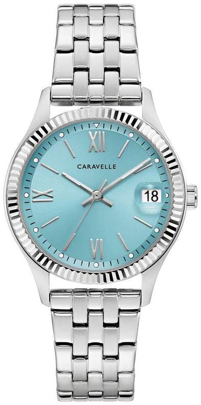 Caravelle Ladies Silver Tone Date Only, 30m 3ATM Water Resistant Quartz Watch -