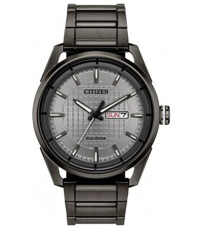 Citizen Drive Gents Gun Metal / Gray Day & Date, 100m 10ATM Water Resistant Eco-Drive Watch -