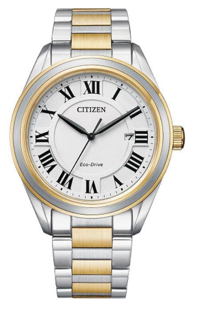 Citizen Gents Two Tone, Stainless Steel Bracelet Date Only, Sapphire Crystal, 50m 5ATM Water Resistant Eco-Drive Watch -
