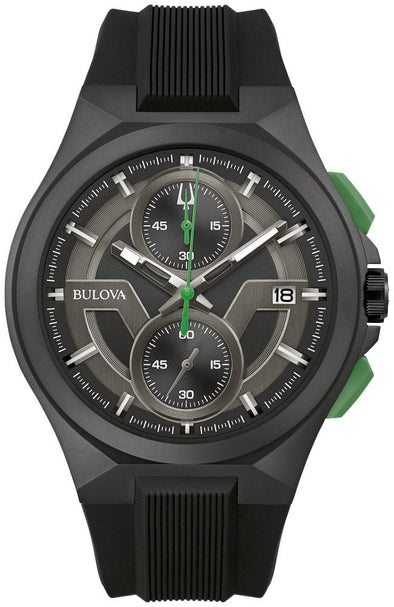 Bulova Gents Black, Stainless Steel Bracelet Date Only, Sapphire Crystal, 100m 10ATM Water Resistant Quartz Watch -