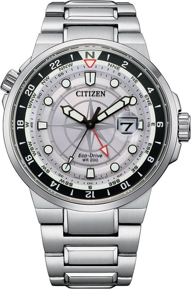 Citizen Gents Silver Tone, Stainless Steel Bracelet Date Only, Sapphire Crystal, 200m 20ATM Water Resistant, 24 Hour Dial Eco-Drive Watch -