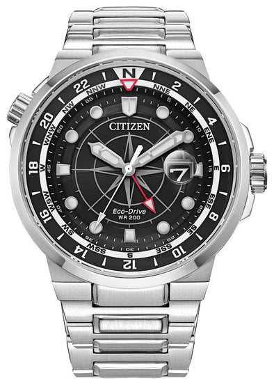 Citizen Gents Silver Tone, Stainless Steel Bracelet Date Only, Sapphire Crystal, 200m 20ATM Water Resistant, 24 Hour Dial Eco-Drive Watch -