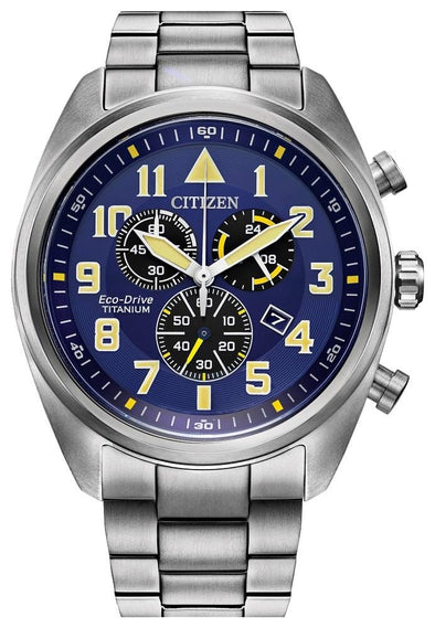 Citizen Gents Silver Tone, Titanium Date Only, Sapphire Crystal, 100m 10ATM Water Resistant, 24 Hour Dial Eco-Drive Watch -