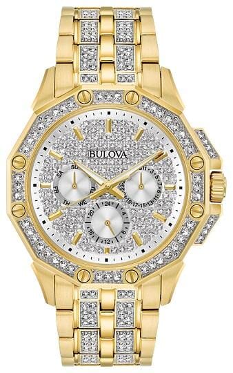 Bulova Gents Two Tone, Stainless Steel Bracelet Day & Date, 30m 3ATM Water Resistant, 24 Hour Dial Quartz Watch -