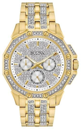 Bulova Gents Two Tone, Stainless Steel Bracelet Day & Date, 30m 3ATM Water Resistant, 24 Hour Dial Quartz Watch -