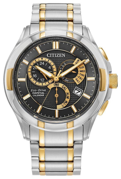 Citizen Gents Two Tone, Stainless Steel Bracelet Day & Date, Sapphire Crystal, 100m 10ATM Water Resistant Eco-Drive Watch -