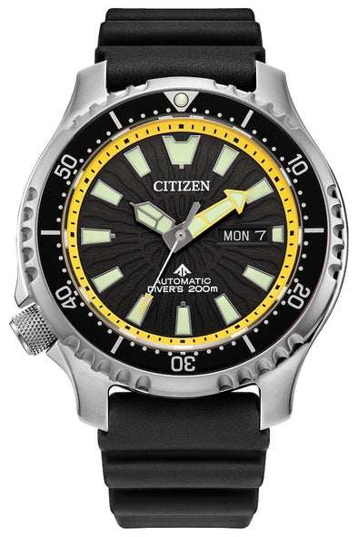 Citizen Gents Silver Tone, Rubber Strap Day & Date, Sapphire Crystal, 200m 20ATM Water Resistant Mechanical, Self Wind Watch -Automatic
