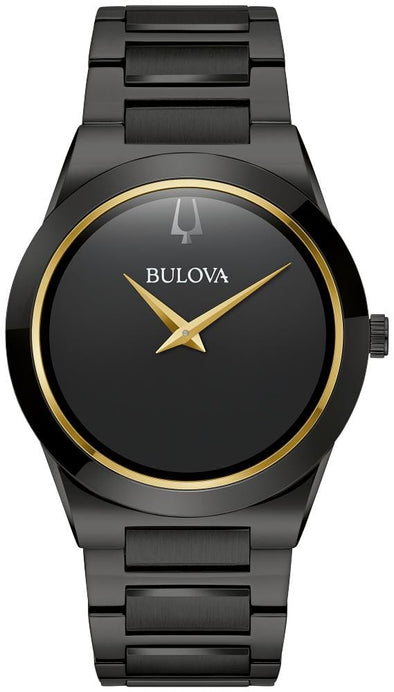 Bulova Gents Black, Stainless Steel Bracelet Sapphire Crystal Quartz Watch -