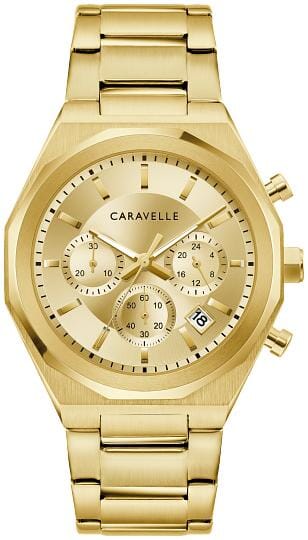 Caravelle Gents Gold Tone, Stainless Steel Bracelet Date Only, 30m 3ATM Water Resistant, 24 Hour Dial Quartz Watch -