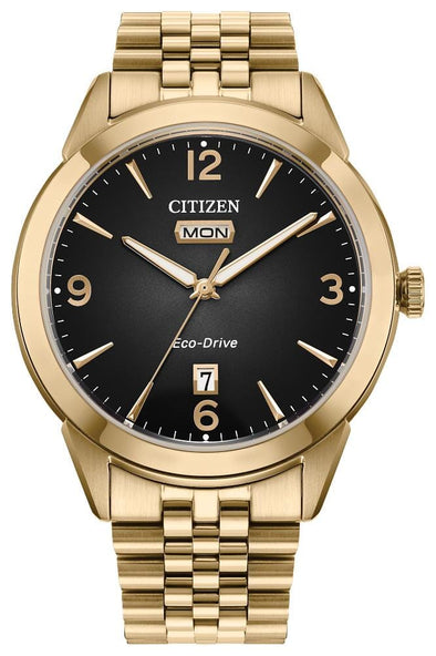 Citizen Gents Gold Tone Day & Date, Sapphire Crystal, 100m 10ATM Water Resistant Eco-Drive Watch -