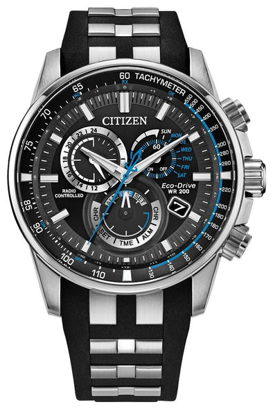 Citizen Gents Silver Tone, Rubber Strap Day & Date, Sapphire Crystal, 200m 20ATM Water Resistant Eco-Drive Watch -