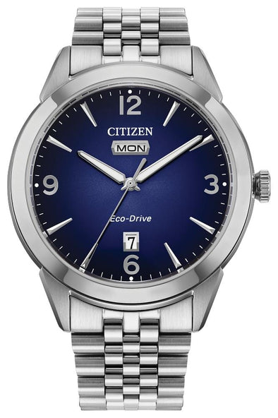 Citizen Gents Silver Tone Day & Date, Sapphire Crystal, 100m 10ATM Water Resistant Eco-Drive Watch -