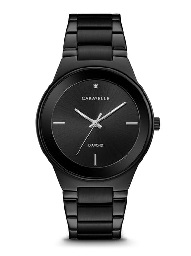 Caravelle New York Gents Black, Stainless Steel Bracelet Diamond Dial, 30m 3ATM Water Resistant Quartz Watch -
