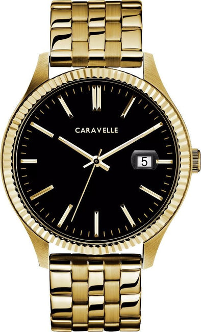Caravelle Gents Gold Tone, Stainless Steel Bracelet 30m 3ATM Water Resistant Quartz Watch -