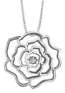 Sterling Silver Diamond "Rose" Pulse Pendant Necklace.