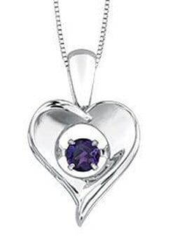 Sterling Silver Amethyst Heart Pulse Pendant Necklace.