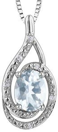 Sterling Silver Aquamarine, Diamond Pendant Necklace.