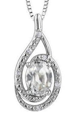 Sterling Silver White Topaz, Diamond Pendant Necklace.