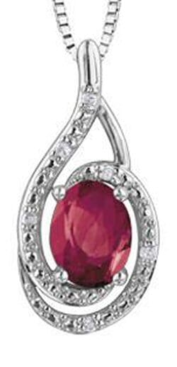 Sterling Silver Ruby, Diamond Pendant Necklace.