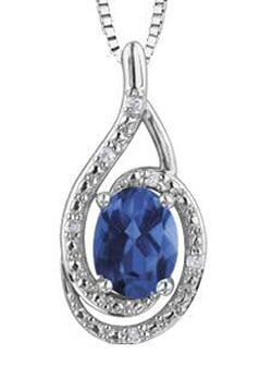 Sterling Silver Blue Sapphire, Diamond Pendant Necklace.