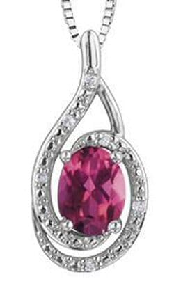 Sterling Silver Pink Topaz, Diamond Pendant Necklace.