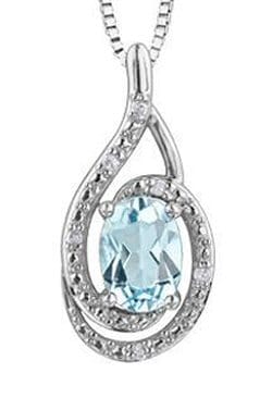Sterling Silver Blue Topaz, Diamond Pendant Necklace.