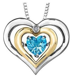 Sterling Silver, Yellow Gold Blue Topaz, Diamond Heart Pulse Pendant Necklace.