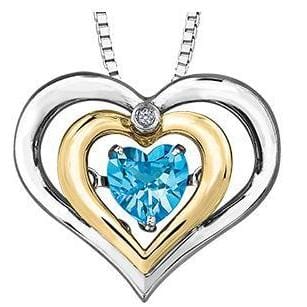 Sterling Silver, Yellow Gold Blue Topaz, Diamond Heart Pulse Pendant Necklace.