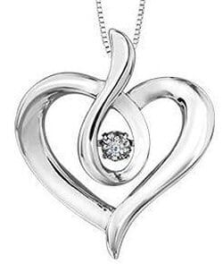 Sterling Silver Canadian Diamond Heart Pulse Pendant Necklace.