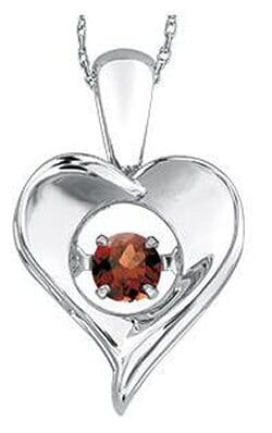 Sterling Silver Garnet Heart Pulse Pendant Necklace.