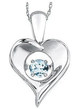 Sterling Silver Aquamarine Heart Pulse Pendant Necklace.