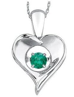 Sterling Silver Emerald Heart Pulse Pendant Necklace.