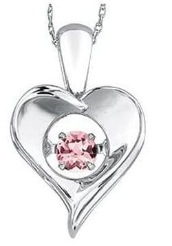 Sterling Silver Pink Topaz Heart Pulse Pendant Necklace.