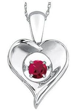 Sterling Silver Ruby Heart Pulse Pendant Necklace.