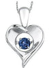 Sterling Silver Blue Sapphire Heart Pulse Pendant Necklace.
