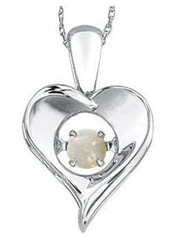 Sterling Silver Opal Heart Pulse Pendant Necklace.