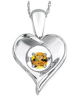 Sterling Silver Citrine Heart Pulse Pendant Necklace.
