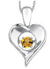 Sterling Silver Citrine Heart Pulse Pendant Necklace.