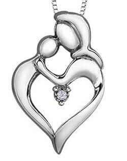 Sterling Silver Canadian Diamond Mother's Embrace Pendant Necklace.