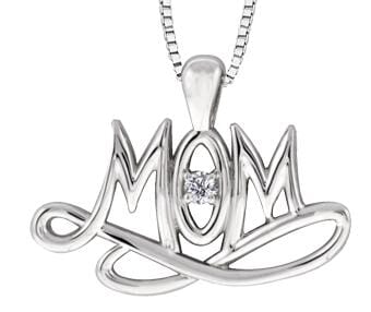 Sterling Silver Canadian Diamond "Mom" Pendant Necklace.